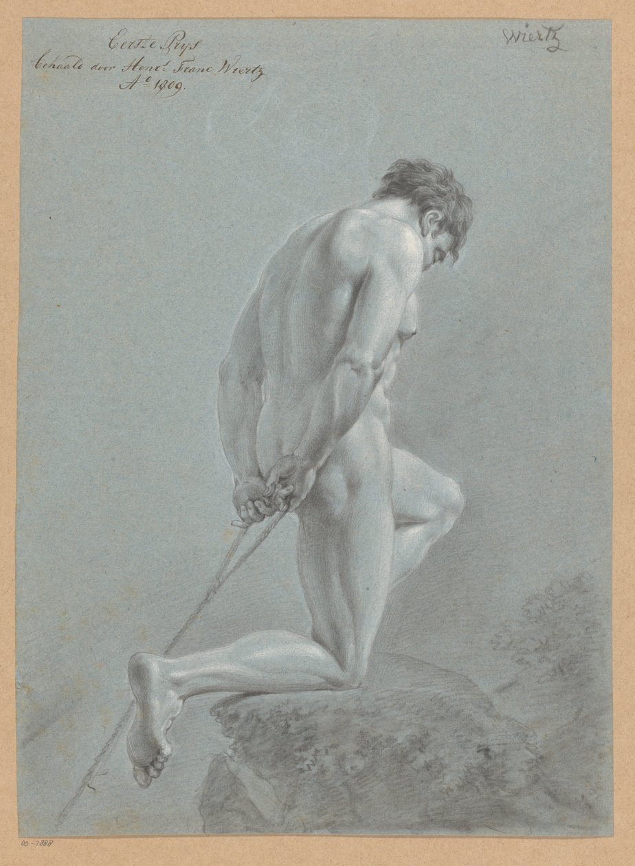 Knästående manlig naken, sedd från sidan (1:a pris 1809) av Henricus Franciscus Wiertz