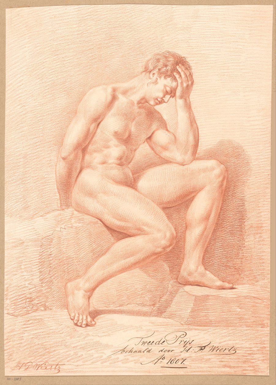 Sittande man naken, sidovy (2:a pris 1807) av Henricus Franciscus Wiertz
