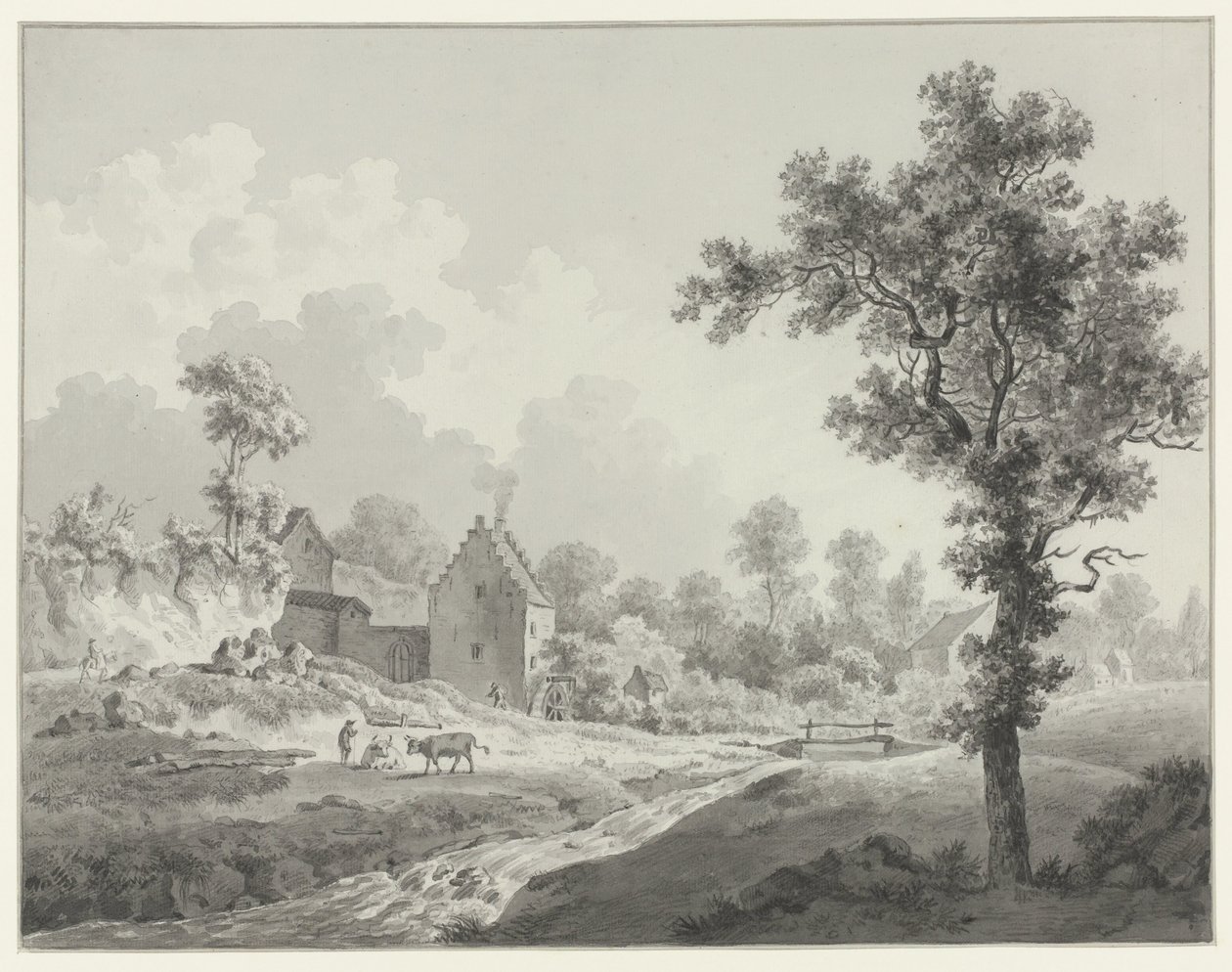 Landskap med en vattenkvarn på en bäck av Henricus Josephus Antonissen