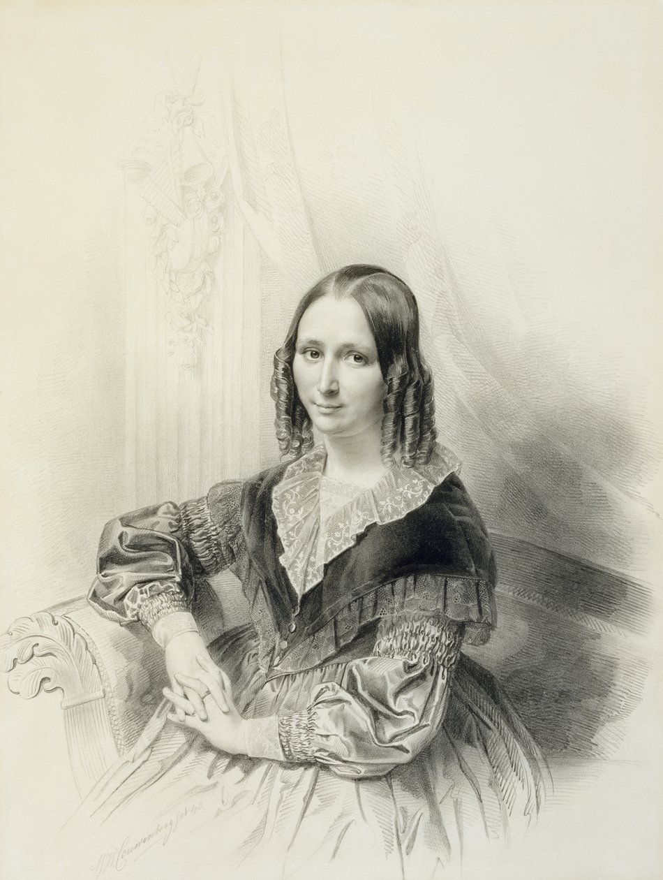 Porträtt av Suzanne Herckenrath, 1843 (krita, estompe, blyerts och akvarell) av Henricus Wilhelmus Couwenberg