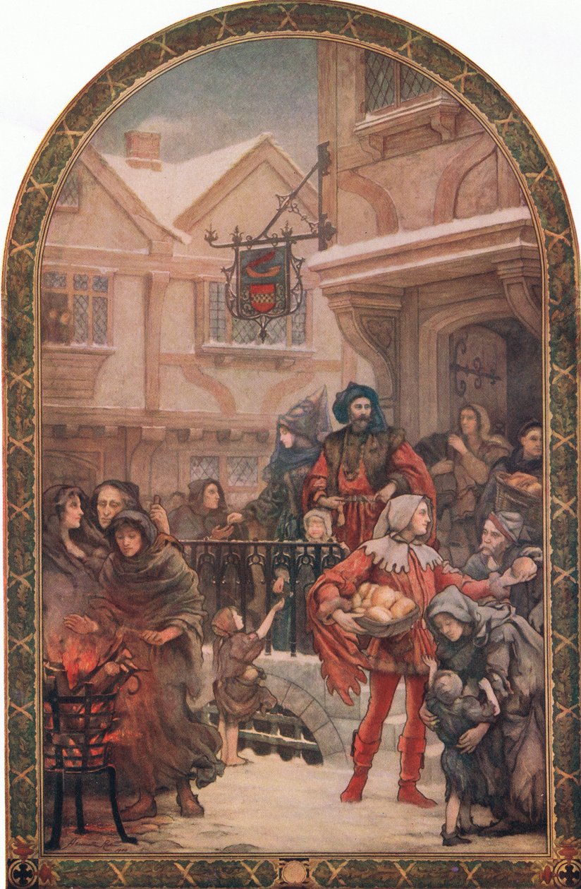 Sir Richard Whittington (1358-1423) distribuerar välgörenhet, illustration från 