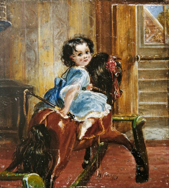 Flora Emma Sarah Ward på en gunghäst av Henrietta Mary Ward