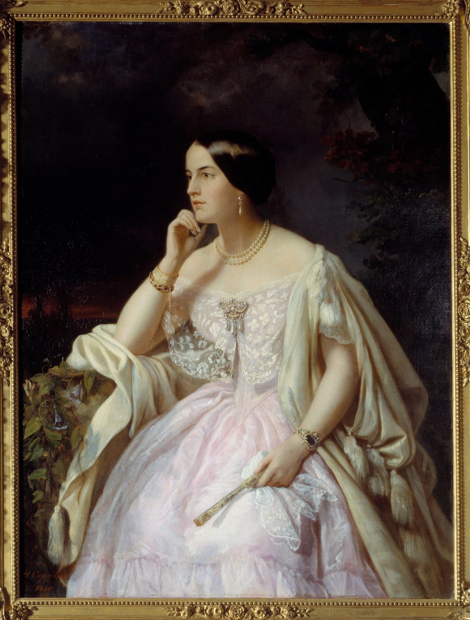 Porträtt av Miss Harriet Howard. Porträtt av Elizabeth Ann Haryett (1823-1865) Maitress av Napoleon III. Målning av Henriette Nee Cappelaere Jacott (1800-talet) av Henriette Jacott Cappellaere