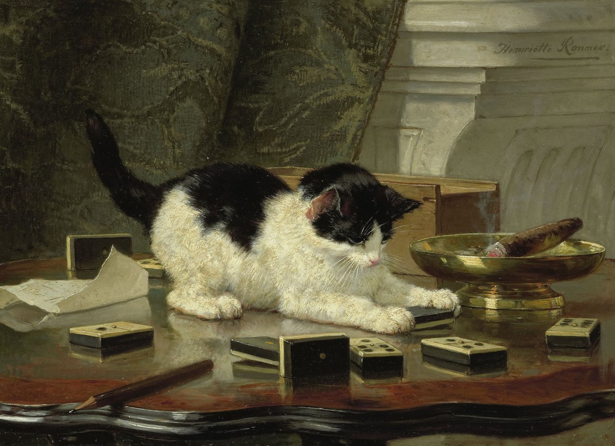The Cat at Play, ca 1860-1878 (olja på panel) av Henriëtte Ronner Knip