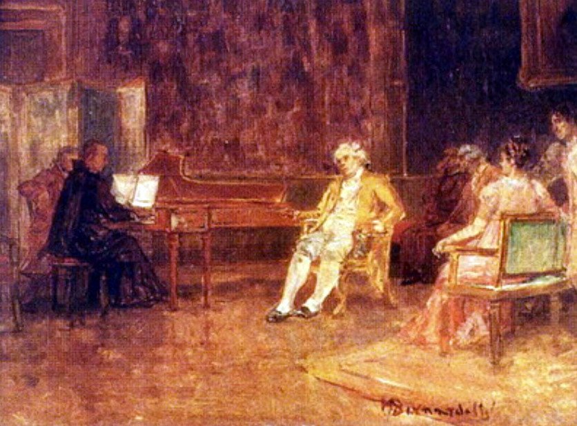 Dom Joao ouvindo o padre Jose Mauricio ao cravoJohn VI listening to father Jose Mauricio playing the harpsichordn av Henrique Bernardelli