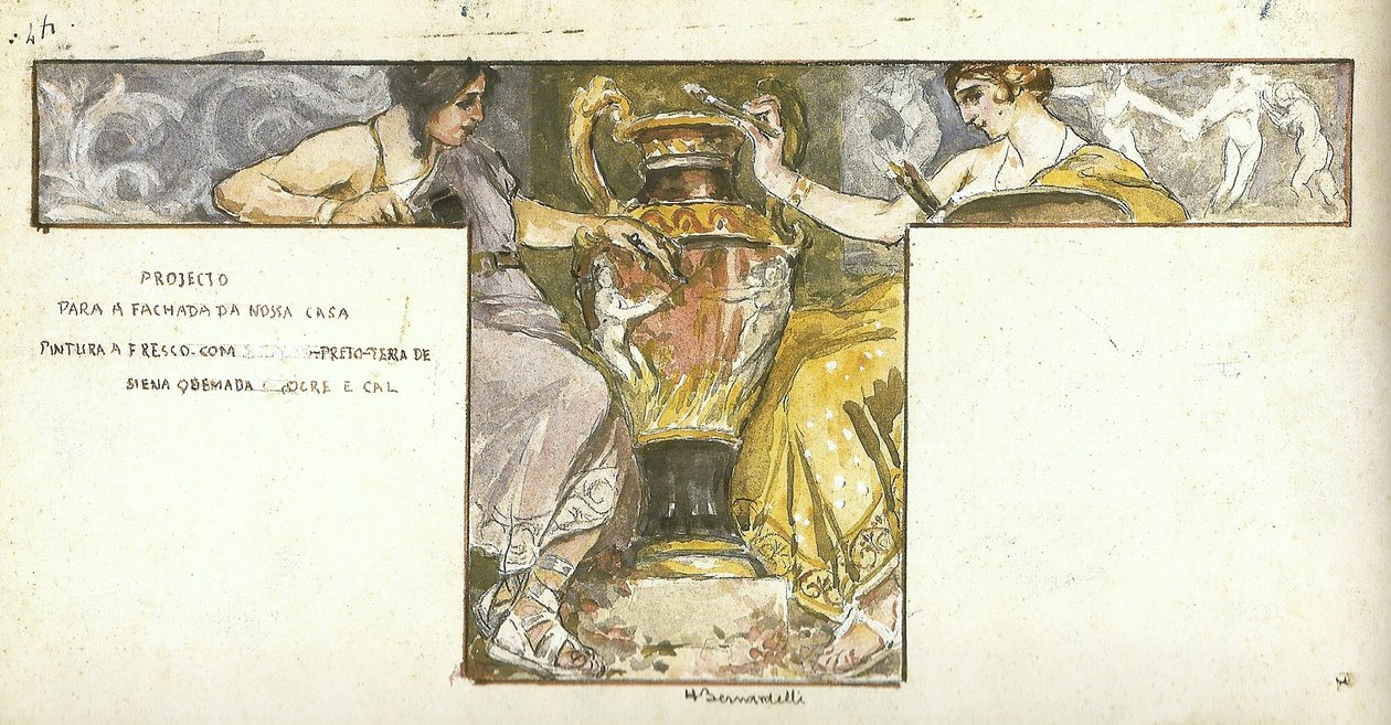 Project for a fresco [on the facade of the Bernardelli brothers house] av Henrique Bernardelli