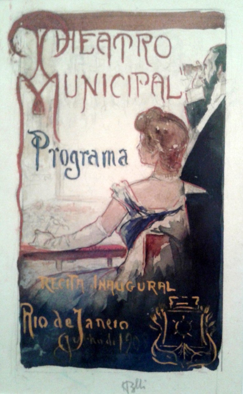 Study for the programme cover of the inauguration of the Municipal Theatre of Rio de Janeiro av Henrique Bernardelli