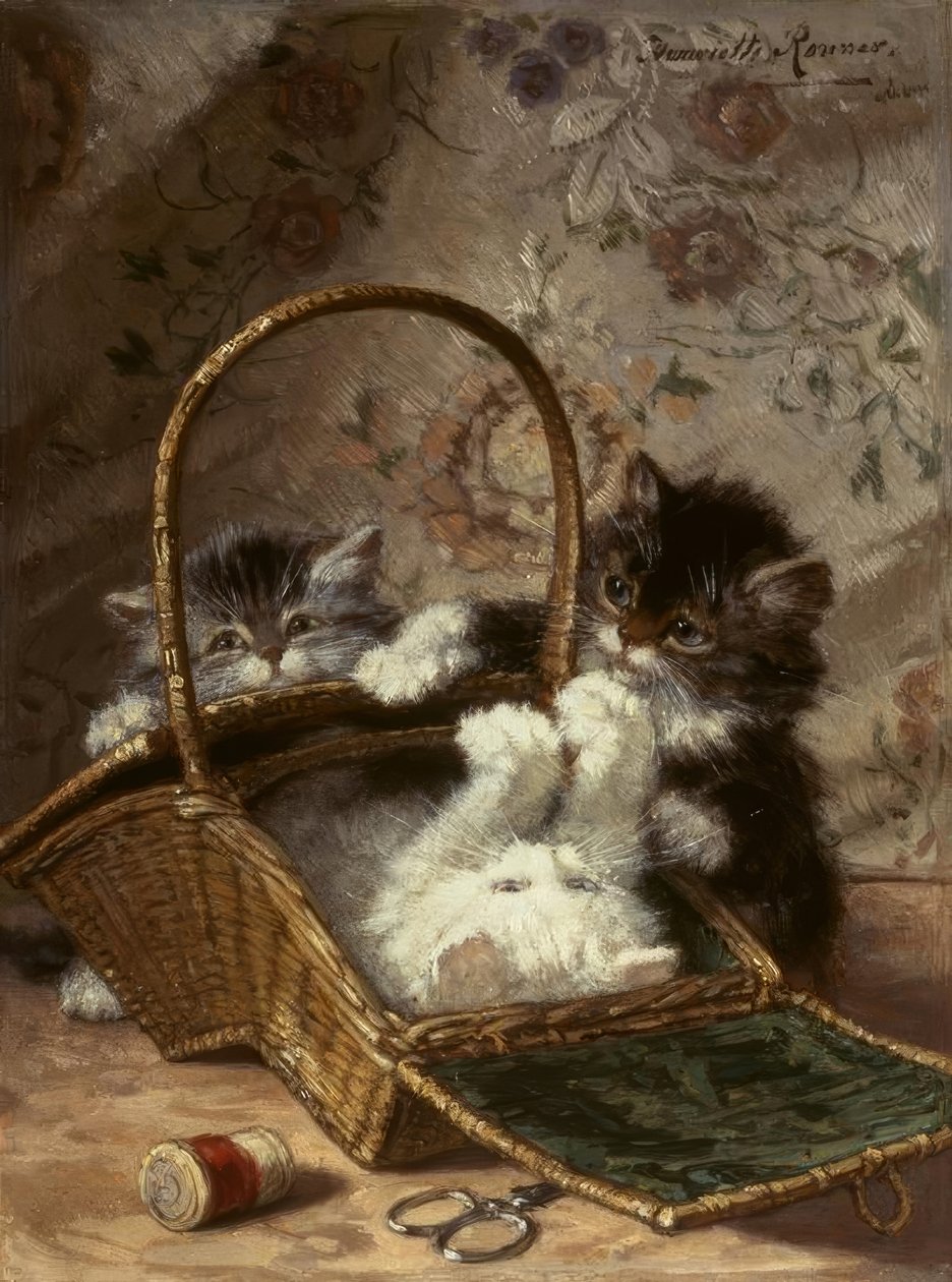 Unga katter med en sykorg av Henriëtte Ronner Knip
