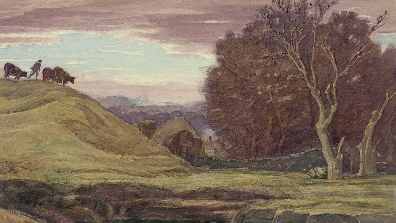 Walesiskt pastoralt landskap, ca 1920 av Henry A. 1868 1940 Payne