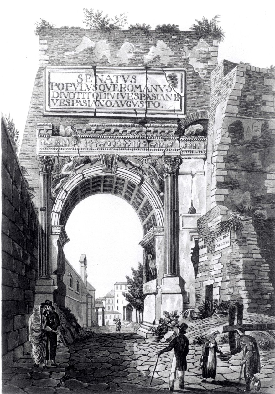 Titus båge, från "Antiquities of Rome": Comprising Twenty-four Select Views of its Principal Ruins from Drawings made in the Year 1818", akvatint av David Havell, publicerad 1820 (akvatint) (sv) av Henry Abbott