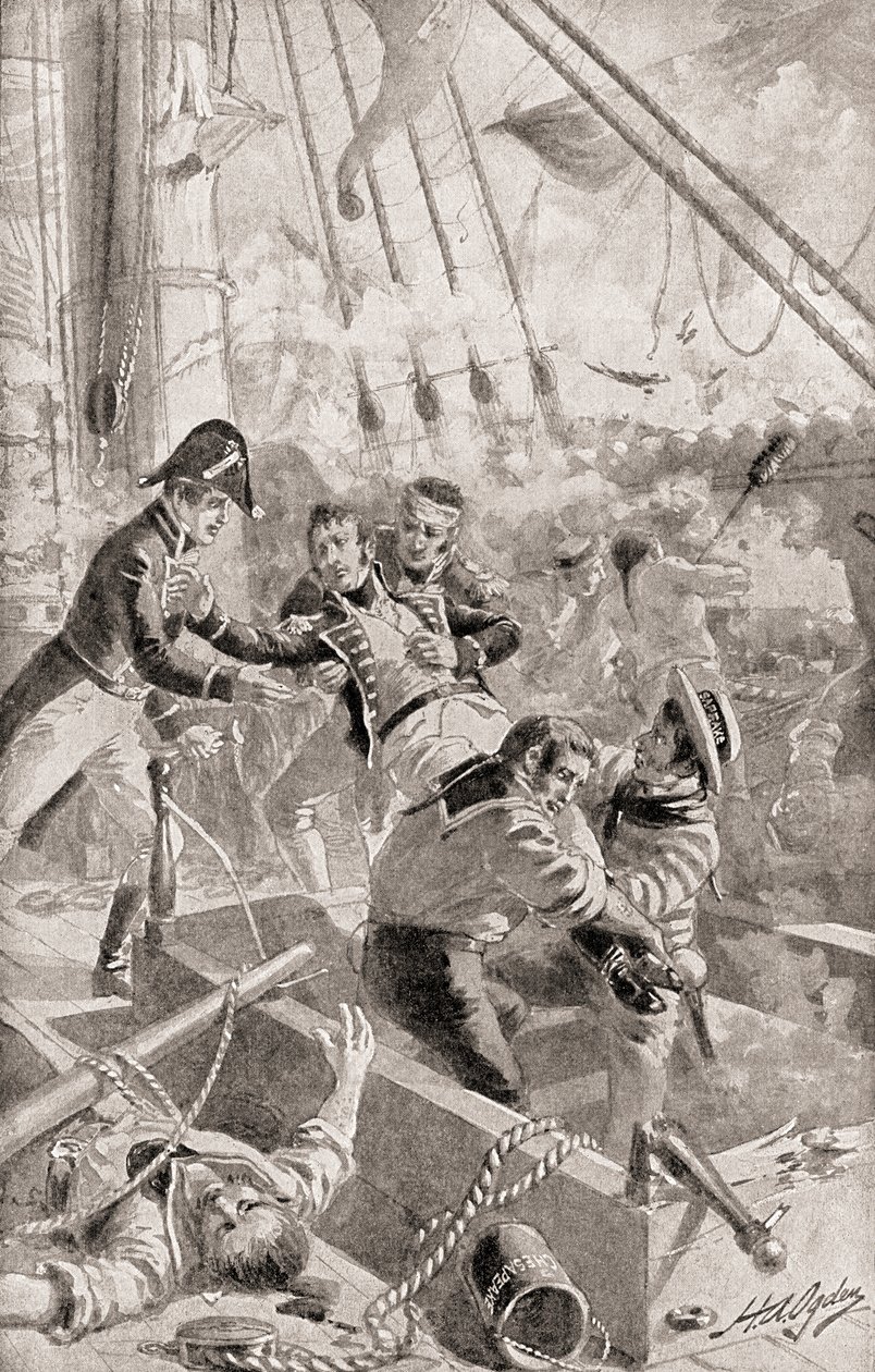 Kapten James Lawrence uttalar sina sista ord eller döende kommando, Dont give up the ship!, från The History of Our Country, publicerad 1905 av Henry Alexander Ogden