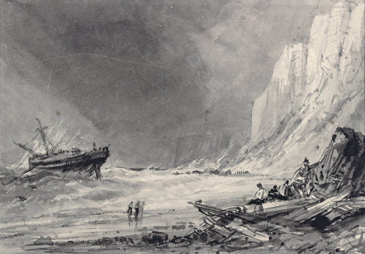 Ett vrak utanför Speeton Cliffs, Yorkshire (ritning) av Henry Barlow Carter