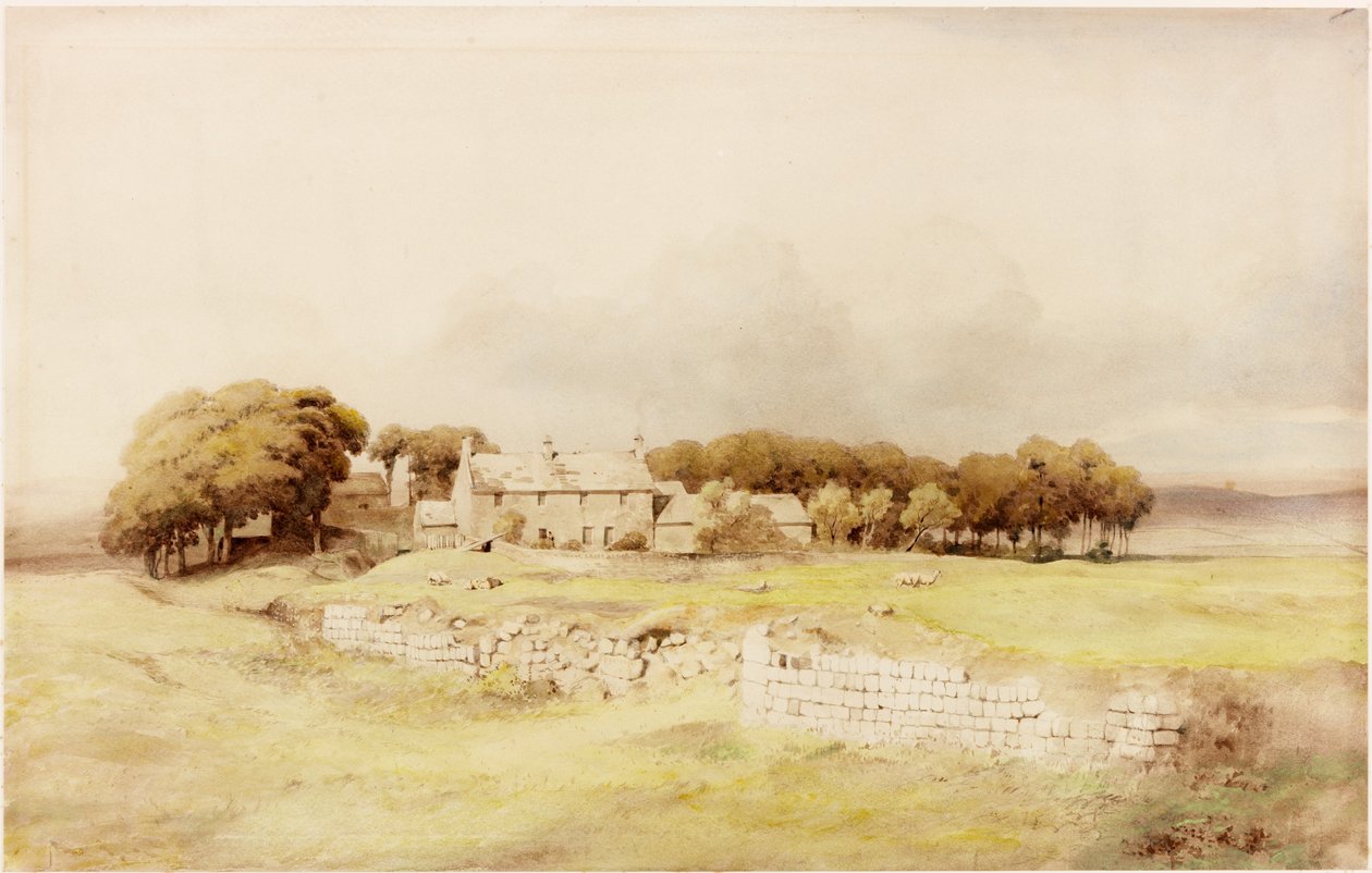 Birdoswald Farmhouse (penna och akvarell på papper (klistrad på kort)) av Henry Burdon Richardson
