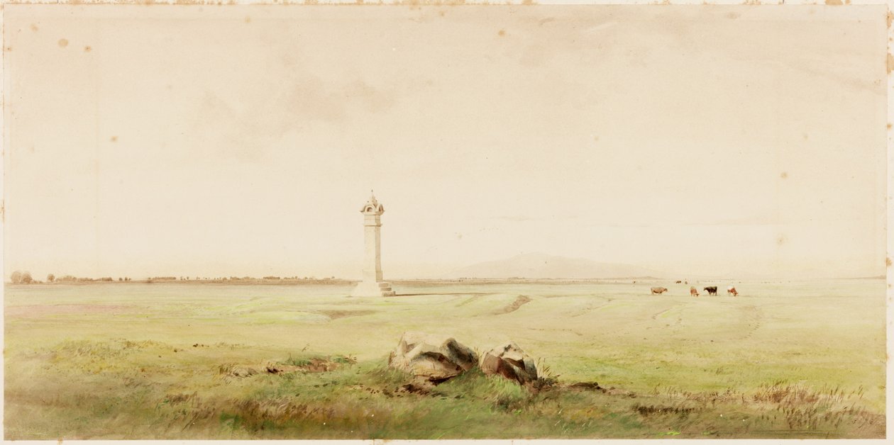 Burgh Marsh (penna och akvarell på papper (klistrad på kort)) av Henry Burdon Richardson