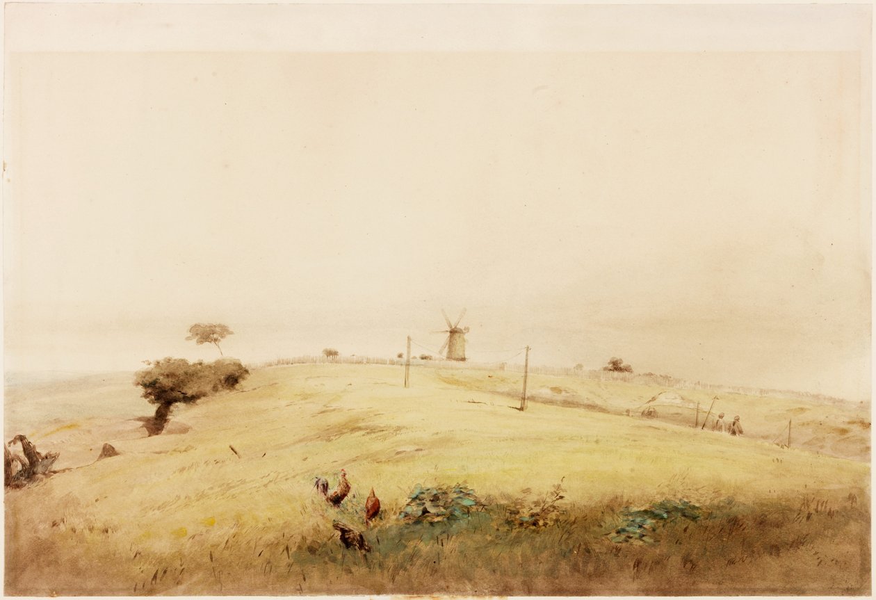 En av Aggers of the Vallum, på toppen av Westgate Road, Newcastle, som den såg ut 1848 (penna och akvarell på papper (klistrad på kort) av Henry Burdon Richardson