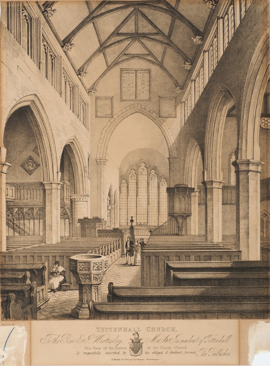 Tettenhall kyrka, 1844 av Henry Burn