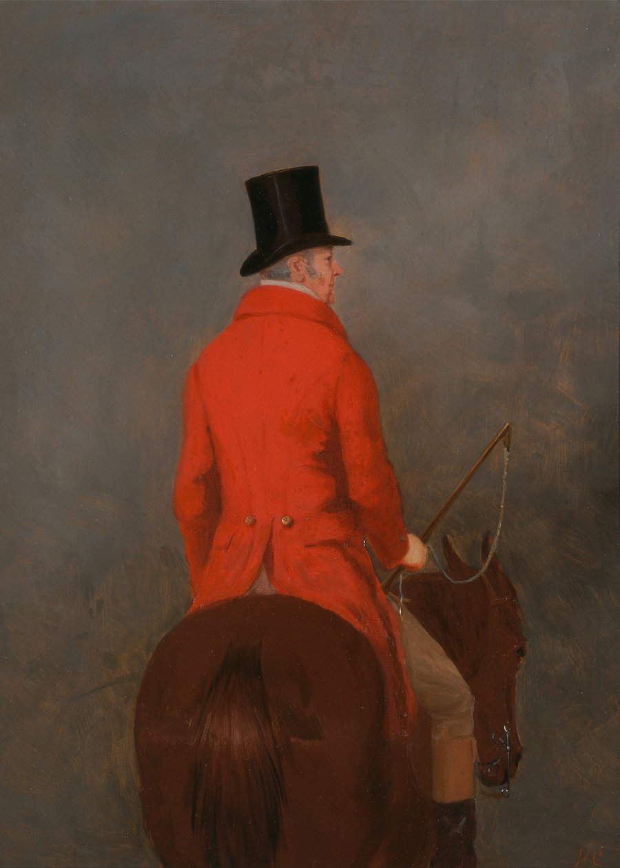 Porträtt av Thomas Cholmondeley, 1st Lord Delamere, på sin jägare (studie för The Cheshire Hunt på ... av Henry Calvert