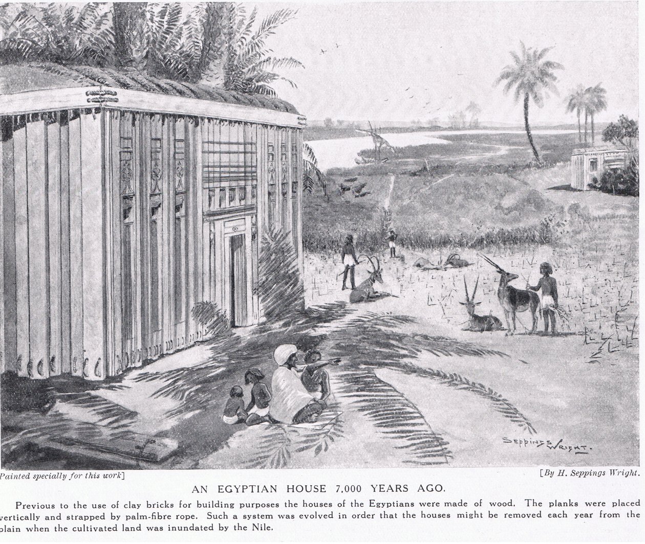 Ett egyptiskt hem för 7000 år sedan, ca 1920 av Henry Charles Seppings Wright