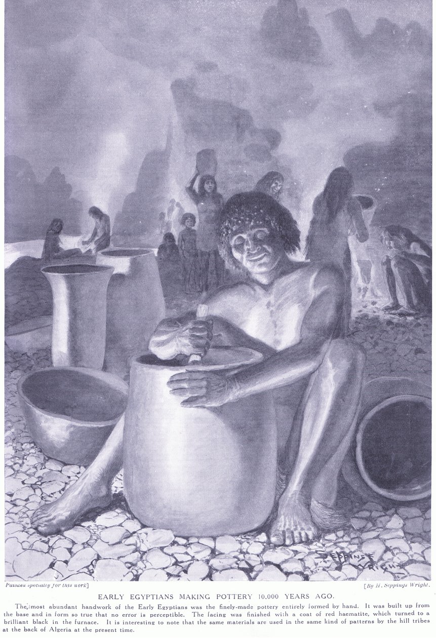 Tidig egyptisk tillverkning av keramik för 10 000 år sedan, c.1920 av Henry Charles Seppings Wright