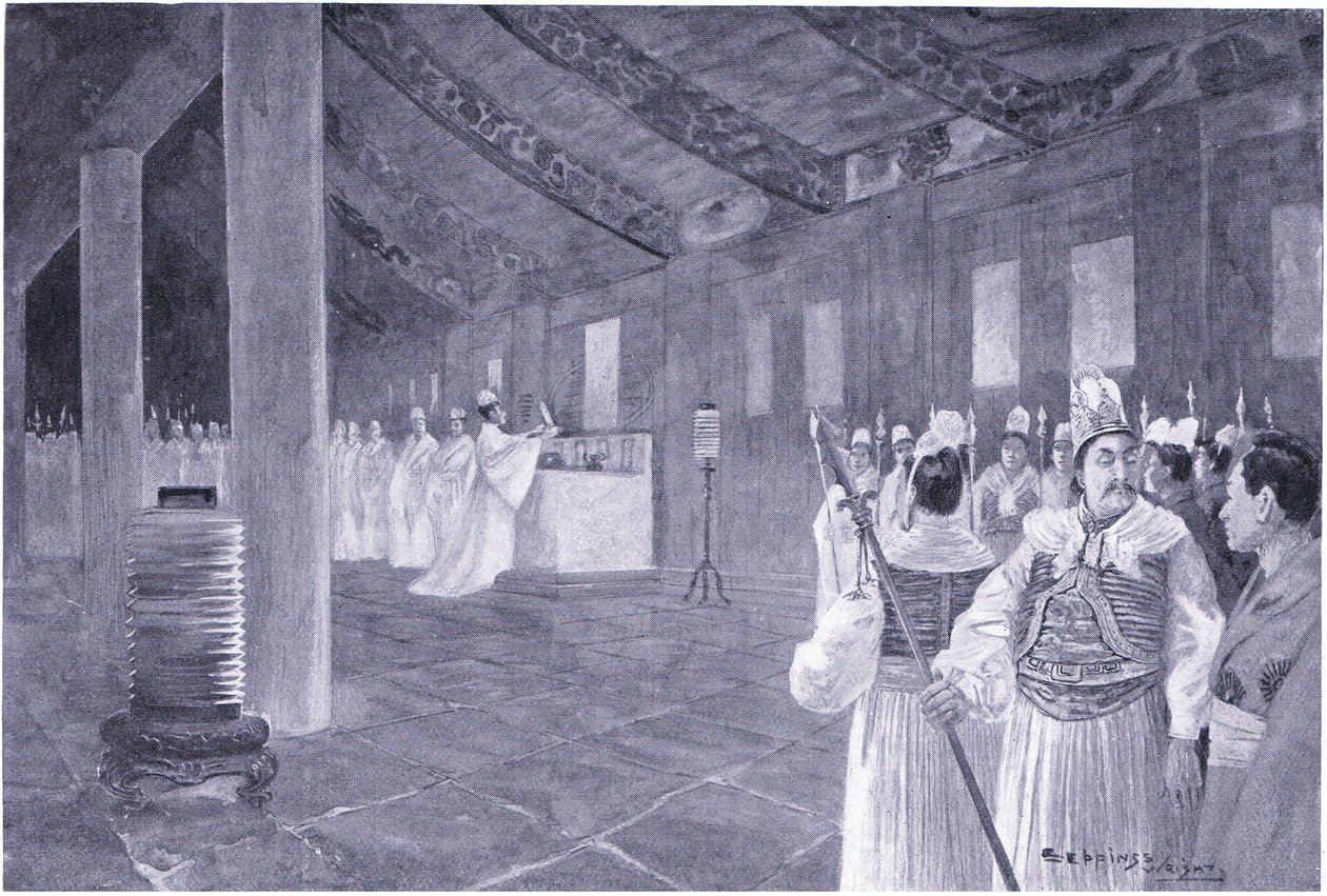 Ta bort en tablett från ett konfucianskt tempel 505 e.Kr av Henry Charles Seppings Wright