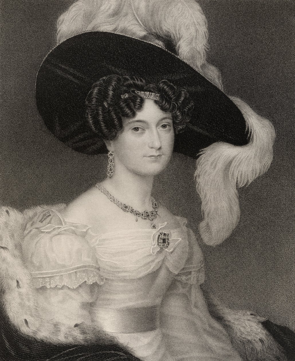 Victoria Maria Louis, hertiginna av Kent och Strathearn, graverad av John Cochran (fl.1821-65), från "National Portrait Gallery, volume IV", publicerad omkring 1835. av Henry Collen