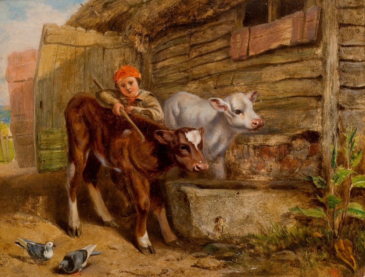 Pojke med kalvar och tråg av Henry Dawson