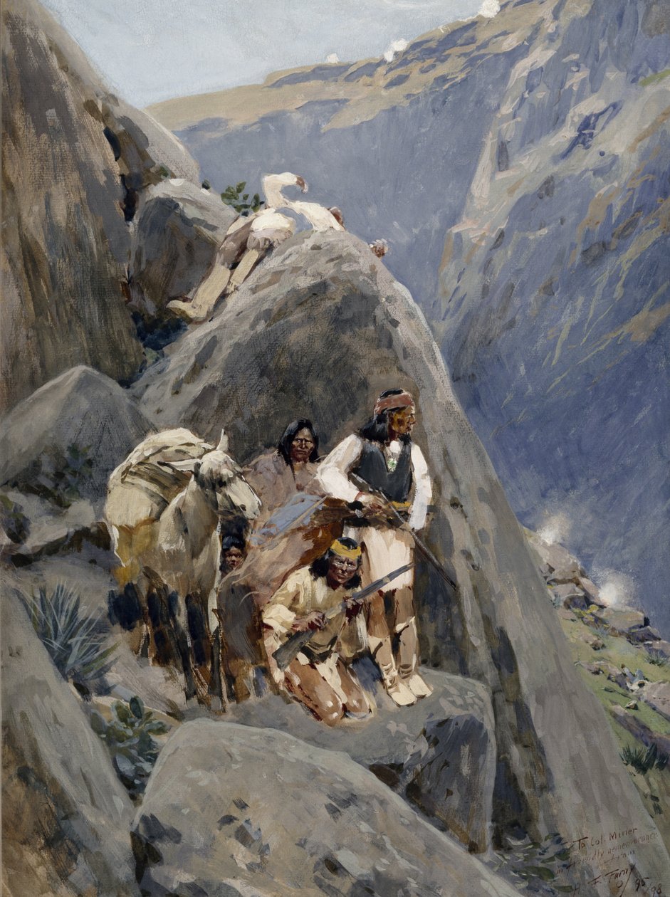 Apacheindianer i bergen, 1895-98 av Henry Francois Farny