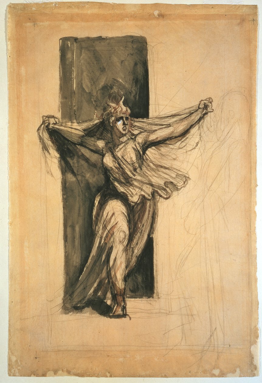 Cassandra Raving, 1700-tal (penna, krita och tvätt på papper) av Johann Heinrich Füssli