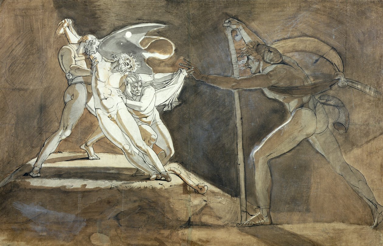 Edgar, Feigning Madness Approaches King Lear (recto) 1772 (penna, bläck och sepia tvättas över spår av penna på papper) av Johann Heinrich Füssli