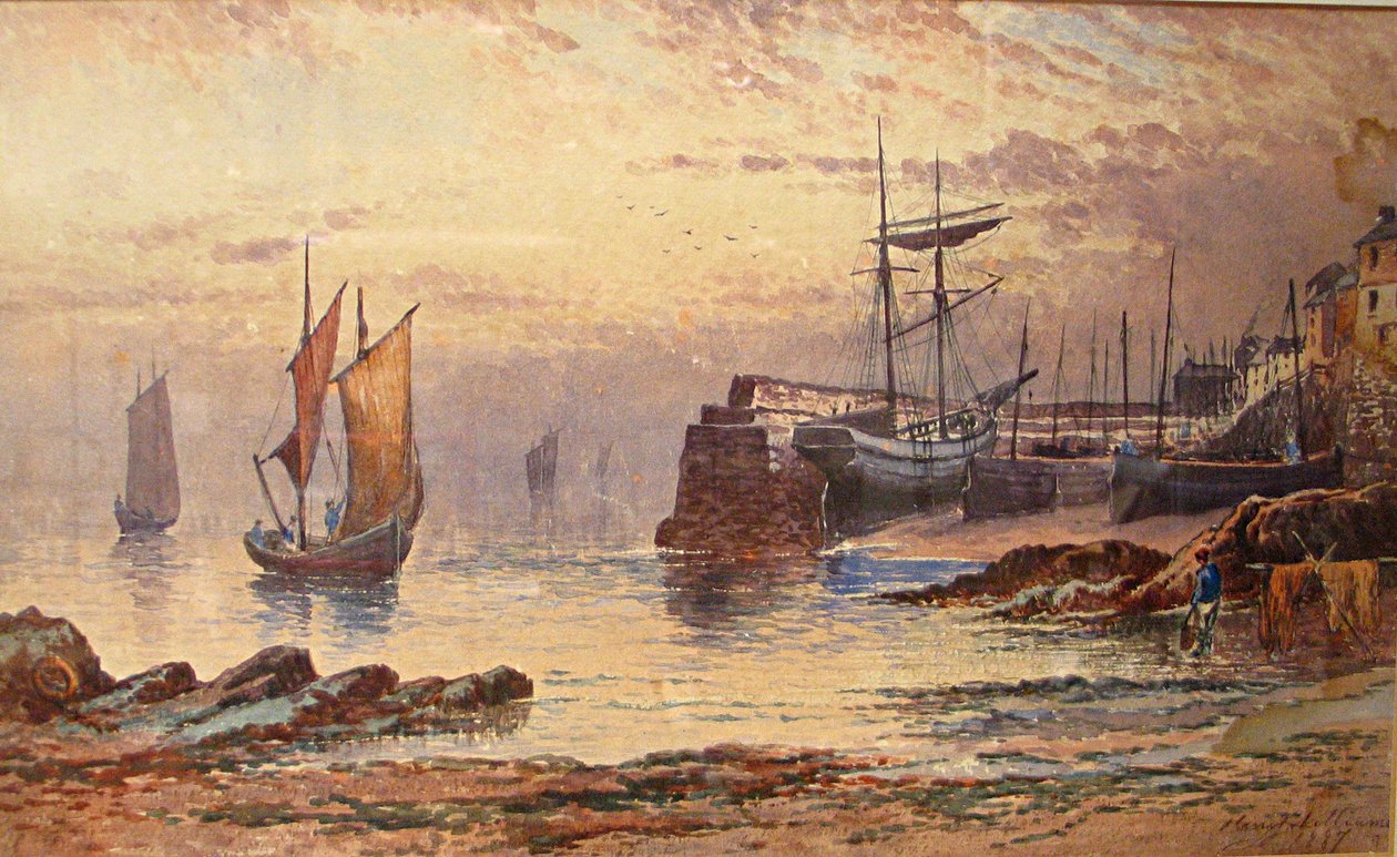 Old Quay, Newlyn, 1887 (wc på papper) av Henry John Williams