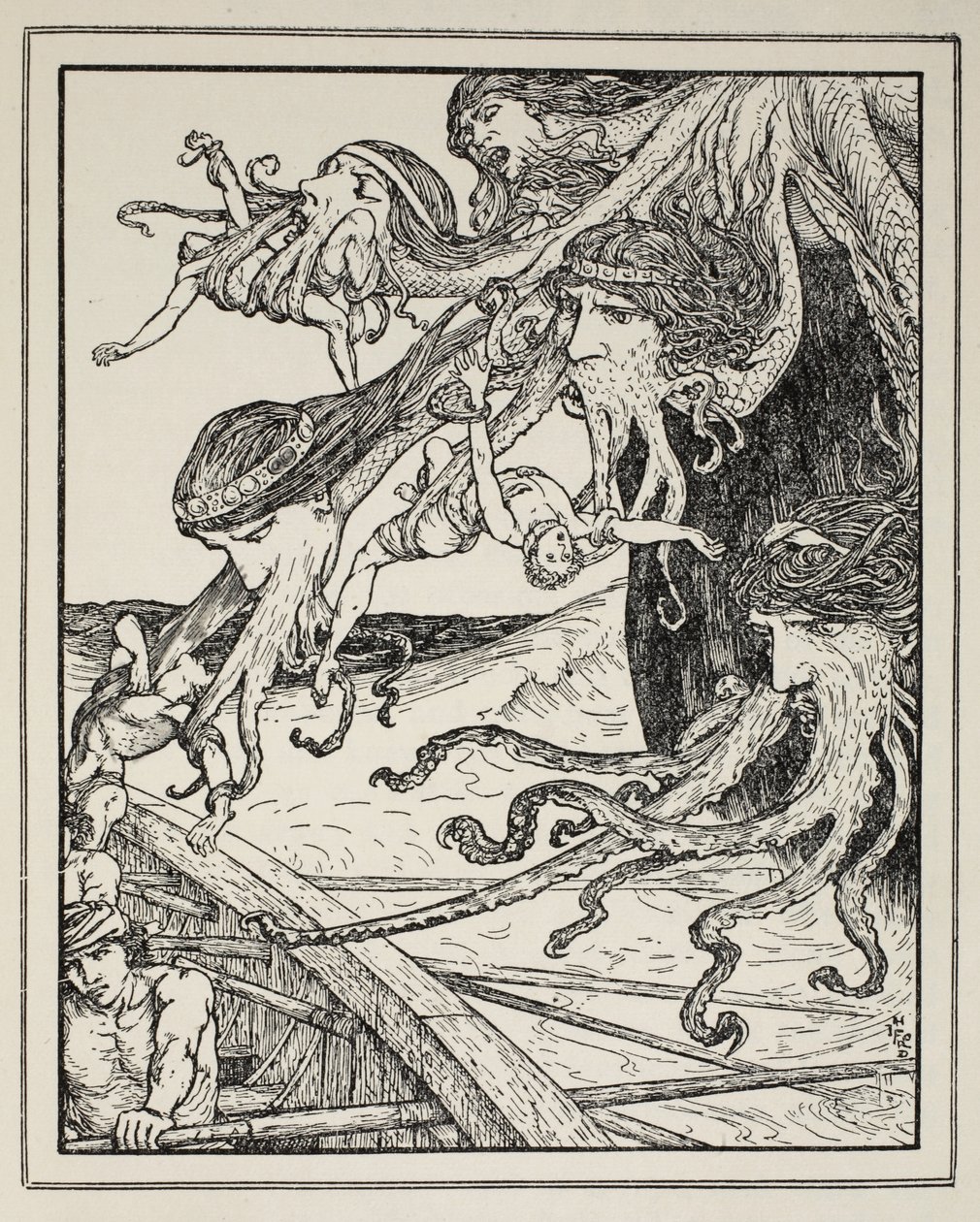 Äventyret med Scylla, från Andrew Langs "Tales of the Greek Seas", 1926 (bläck på papper) av Henry Justice Ford