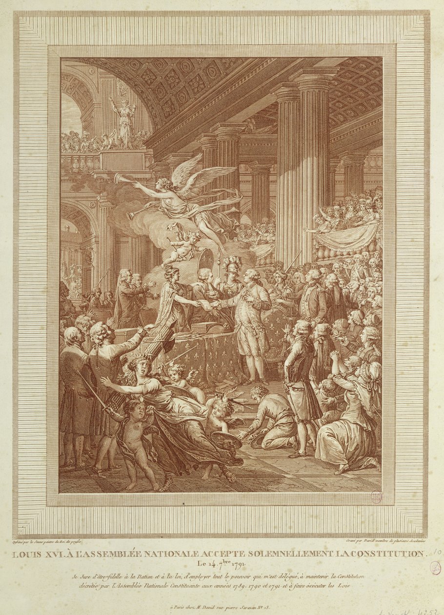 Ludvig XVI vid nationalförsamlingen som högtidligt accepterade konstitutionen av den 14 september 1791 av Henry Le Jeune
