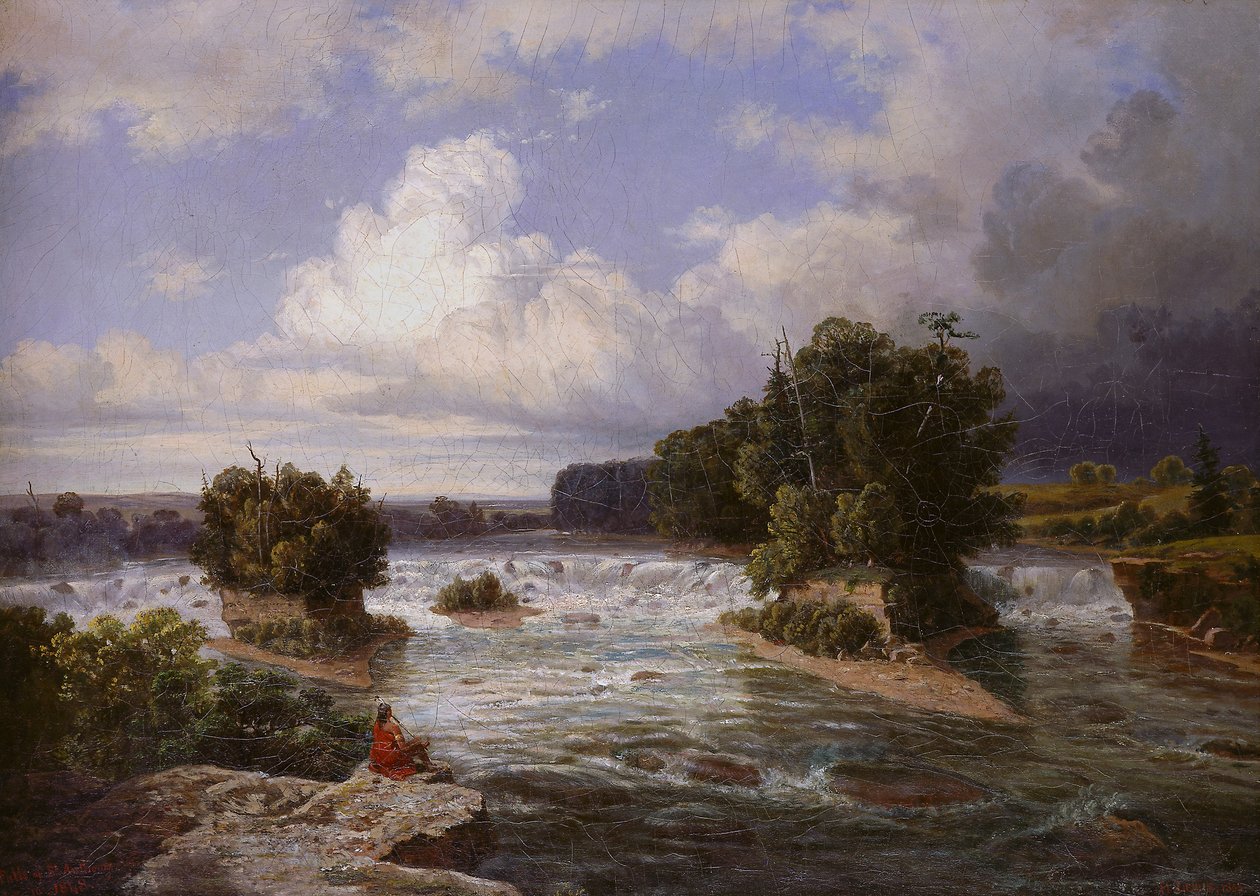St. Anthony Falls som det dök upp 1848, 1855 av Henry Lewis