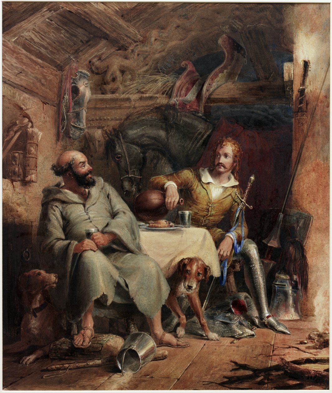 Friar Tuck and the Black Prince (akvarell och kroppsfärg på papper på kort) av Henry Liverseege