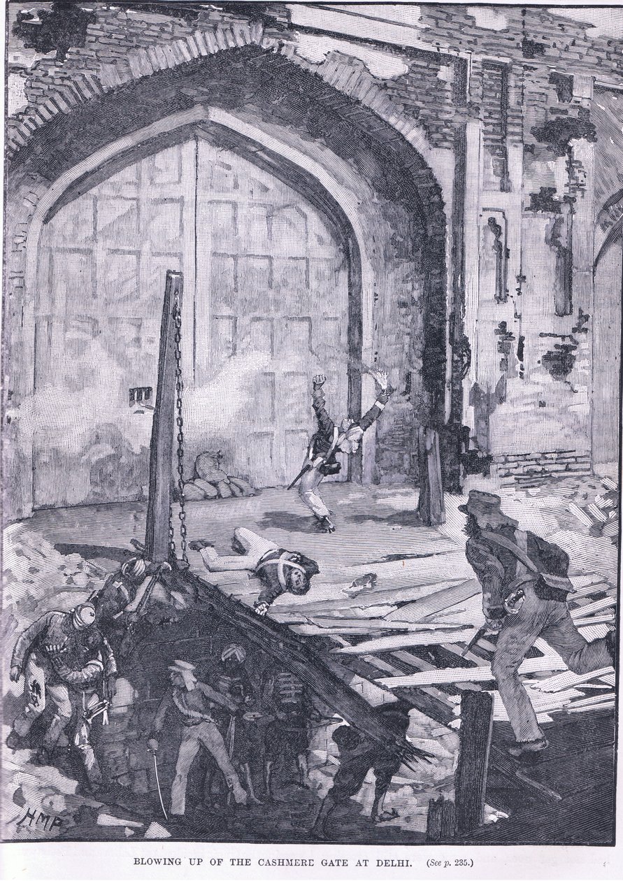 Sprängning av Kashmirporten i Delhi 1857 AD av Henry Marriott Paget