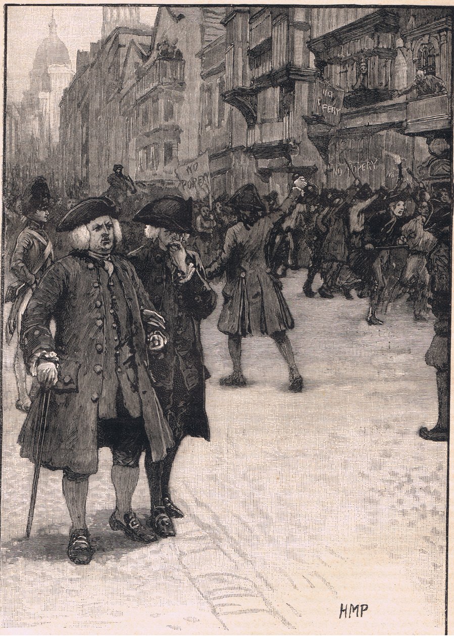 Dr Johnson tittar på scenen för "No Popery Riots" 1780 av Henry Marriott Paget