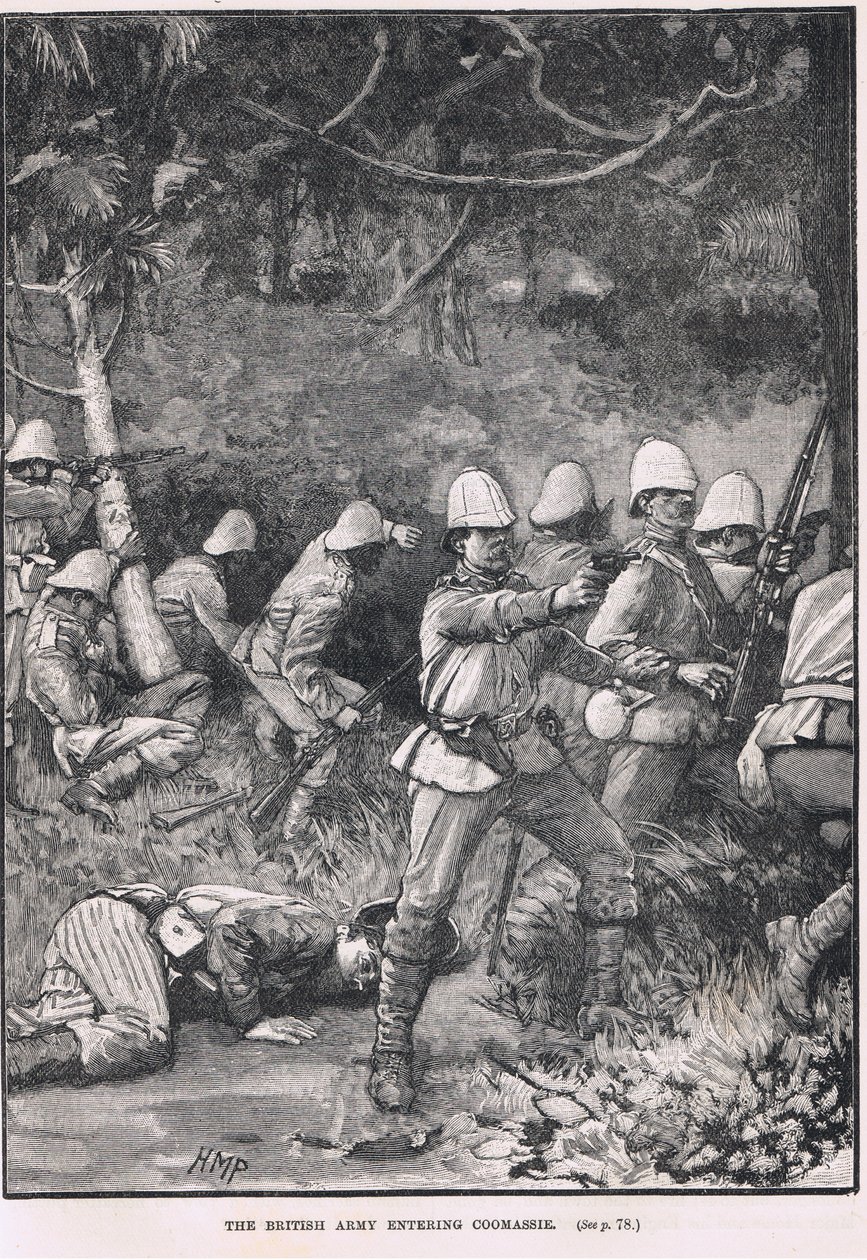 Den brittiska armén går in i Comassie, illustration från Cassells 