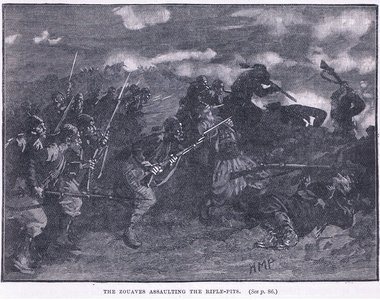 Zouverna attackerar en skyttegrav 1855 e.Kr. av Henry Marriott Paget