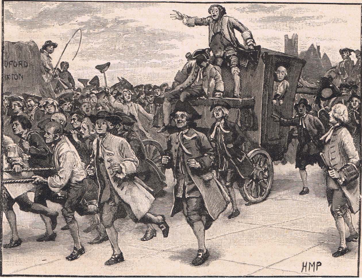 Folkmassan som släpper Wilkes på väg till fängelset AD 1768 av Henry Marriott Paget