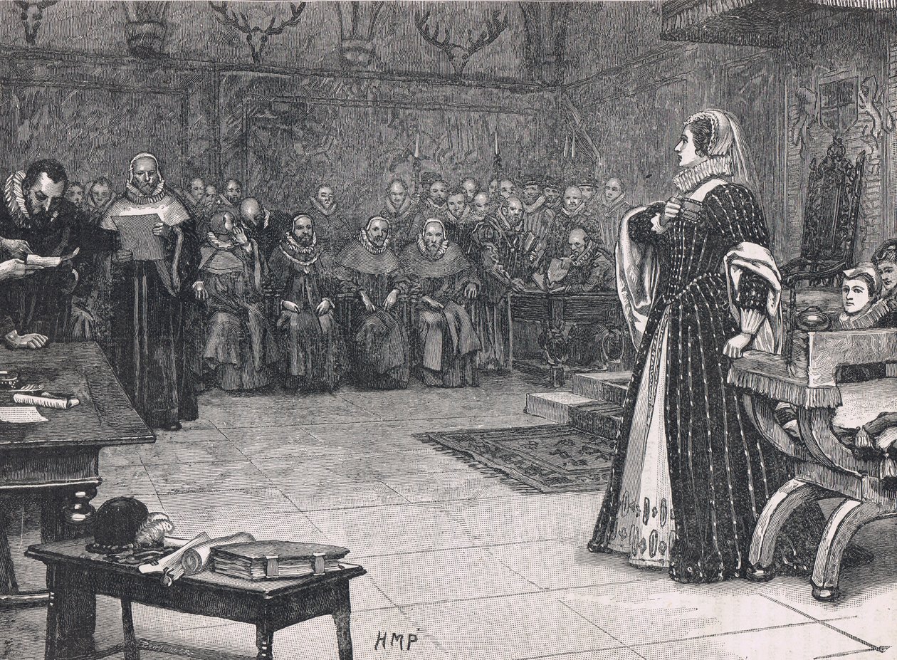 Rättegång mot Mary Queen of Scots i Fotheringay Castle 1586 av Henry Marriott Paget