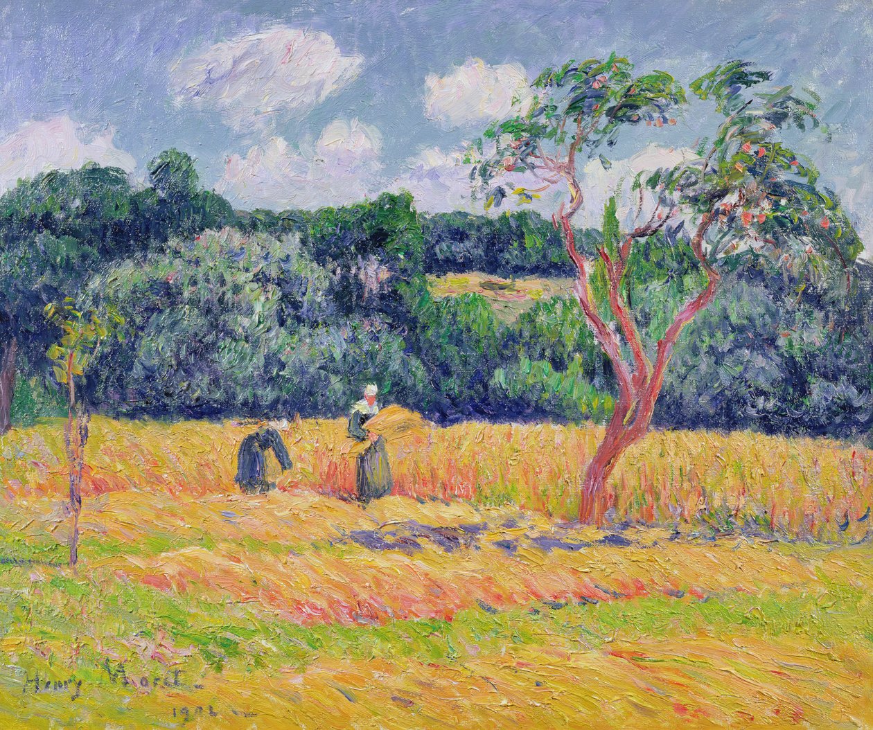 Figurer som skördar ett vetefält av Henry Moret