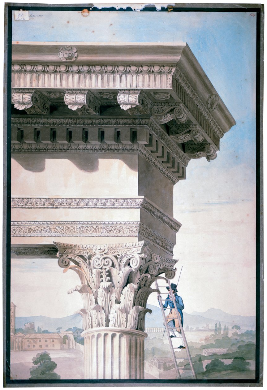 Student som mäter Castor- och Polluxtemplet i Rom, 1819 (wc på papper) av Henry Parke