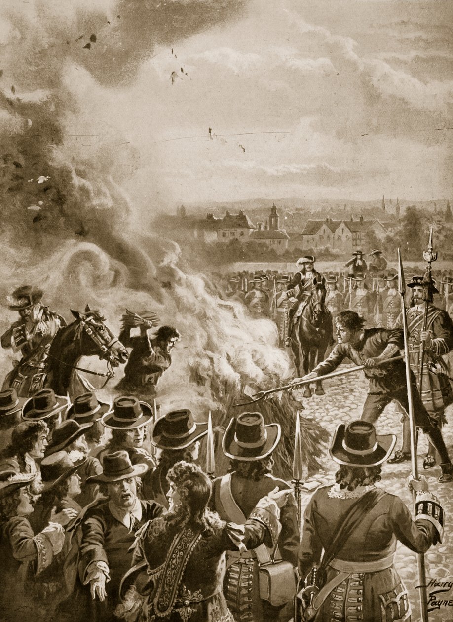 Bränningen av Blounts pamflett av bödeln, 1693, illustration från 