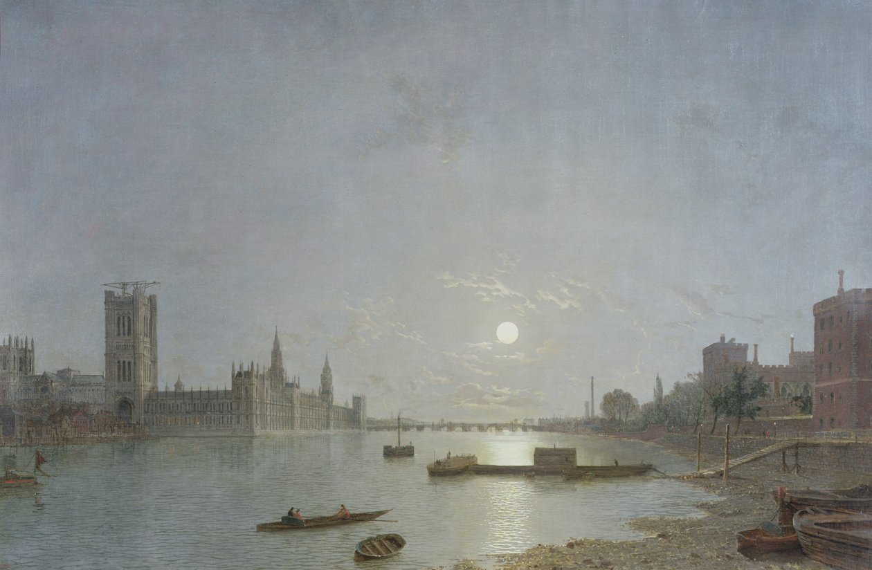 Westminster i månsken, ca 1850 av Henry Pether