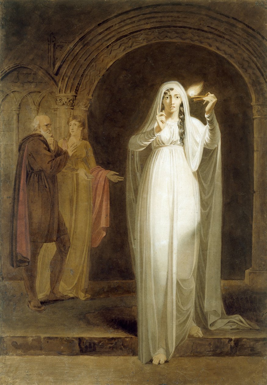 The Sleepwalking Scene, Akt V, Scene I, från "Macbeth", av William Shakespeare (1564-1616) (grafit, wc och tvätt på papper) av Henry Pierce Bone