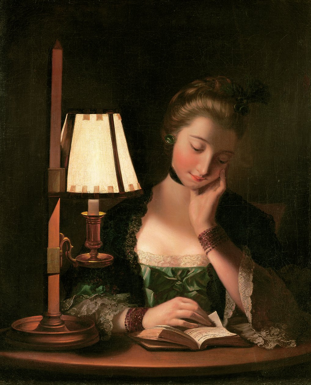 Kvinna som läser av en pappersklocka, 1766 av Henry Robert Morland