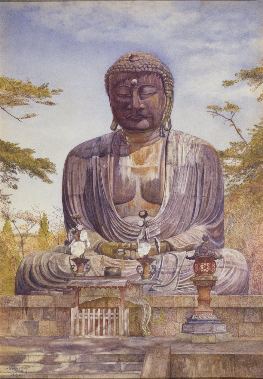 Daibutsu, store bronzestatue af Buddha i Kamakura, Japan (wc på papir) swed av Henry Roderick Newman