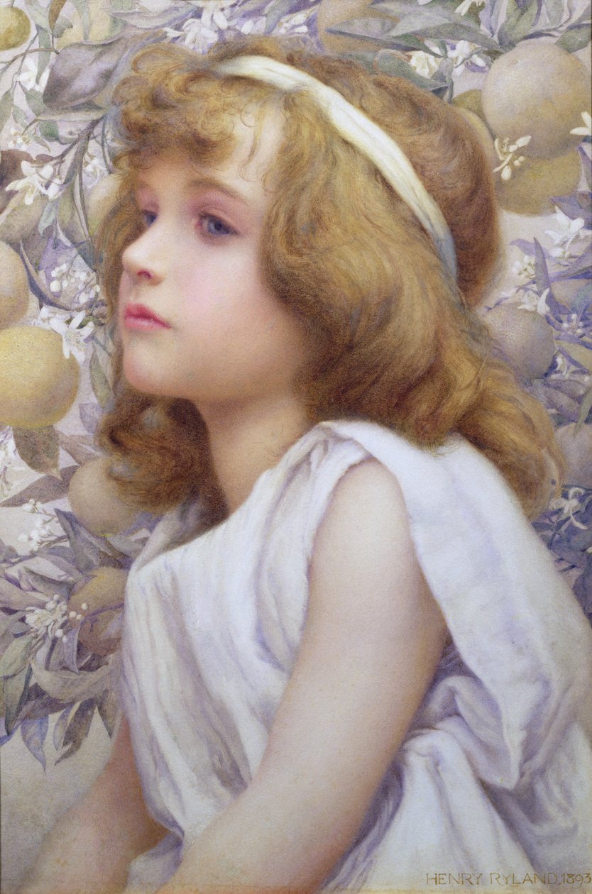 Flicka med äppelblom, 1893 av Henry Ryland