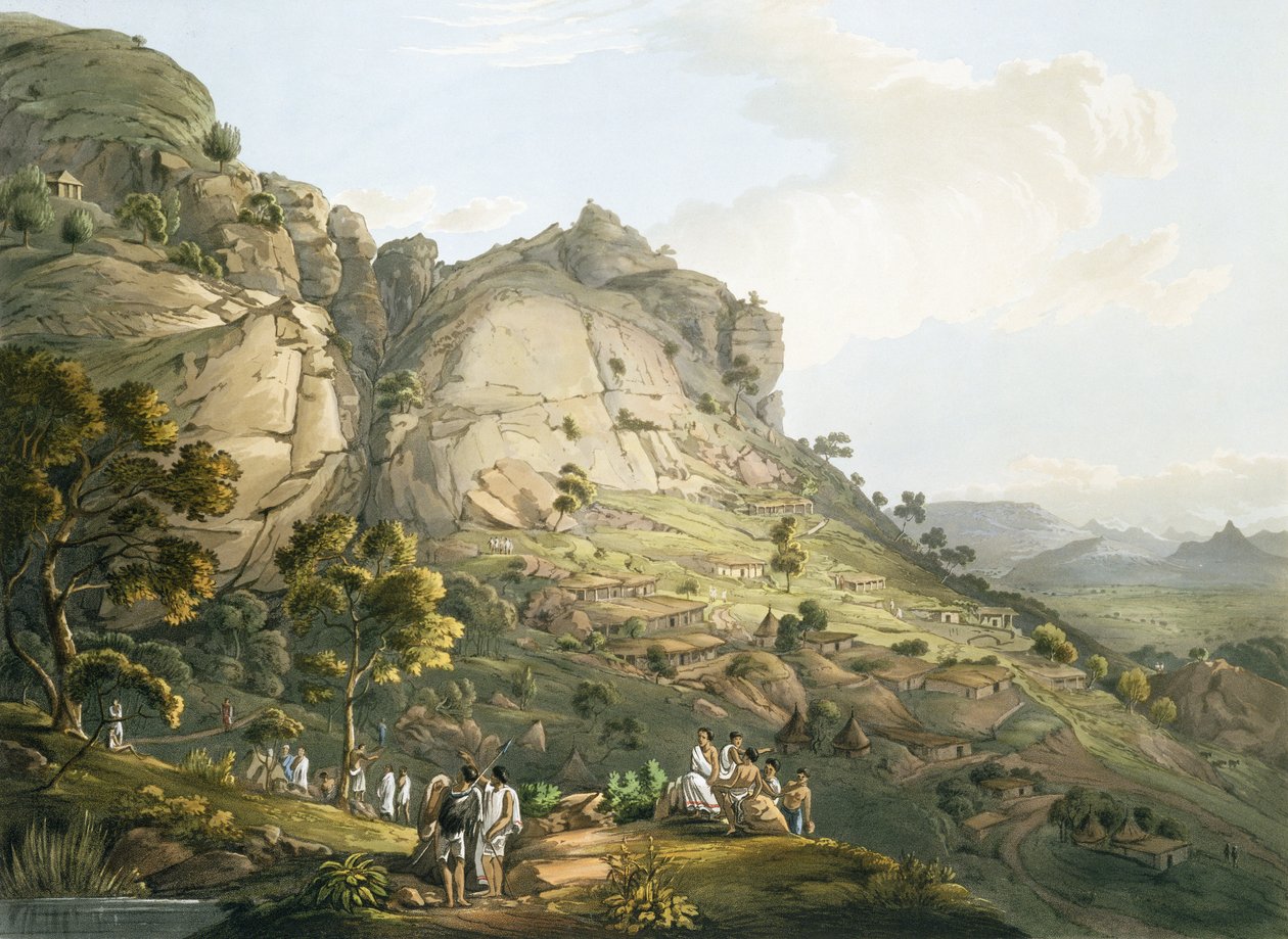 Staden Abha i Abessinien, graverad av J. Bluck (fl.1791-1831) 1809 (akvatint) av Henry Salt