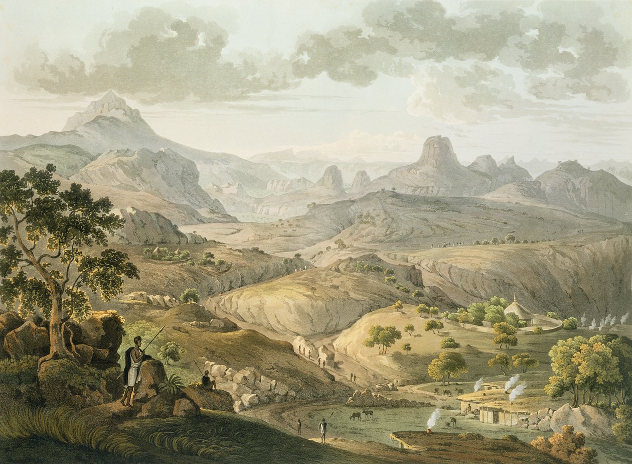 Utsikt nära byn Asceriah, i Abessinien, graverad av Daniel Havell (1785-1826) 1809 (akvatint) av Henry Salt